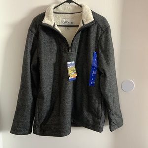 ORVIS Gray White Sherpa Lined Pullover 1/4 Zip Sweater NWT Mens Large